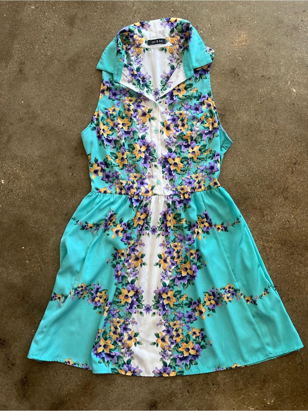 DO+BE Aqua Floral Sleeveless Fit-and-Flare Dress with Yellow & Purple Flowers